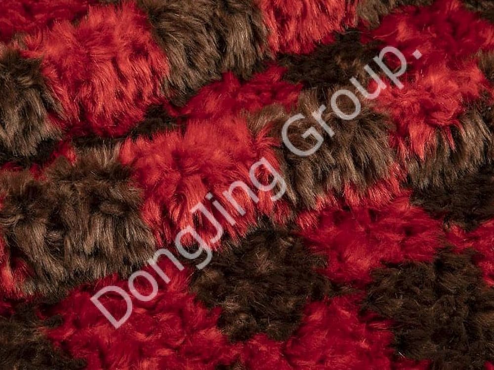 8HW0119-Bulu arnab bersikat coklat dan merah faux fur fabric