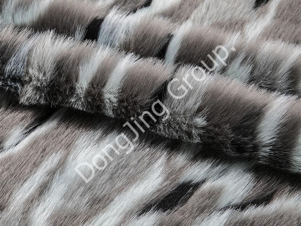 8W1856-Hitam biru kelabu tiga warna musang lembut jacquard faux fur fabric