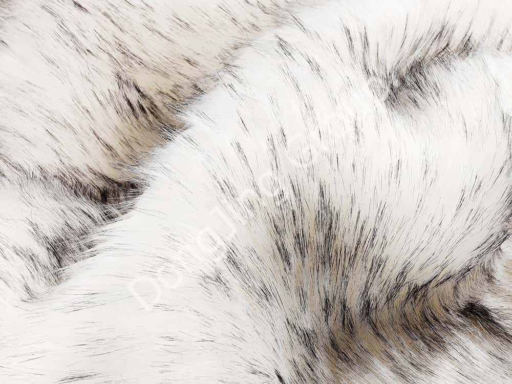 9W1127D-White Timmy White Printed Black Pointing Raccoon Hair faux fur fabric